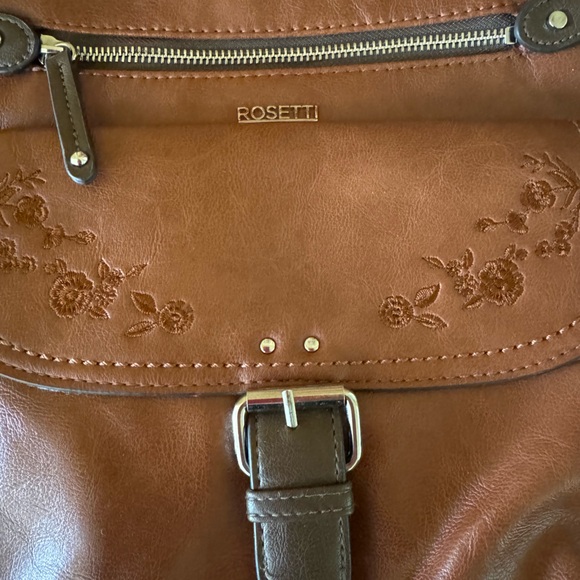 Rosetti Saddle Bag Brown Faux Leather Lots of Pockets Gently Used Like New - Picture 4 of 5